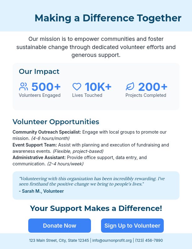 Volunteer Impact One-Pager for Donor Outreach